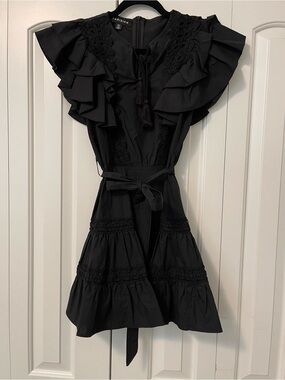 Parisian Works Black Ruffle Tie-Waist Mini Dress